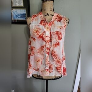 BCBGeneration Fiery Red Semi Sheer Flowy Tank Button Down
